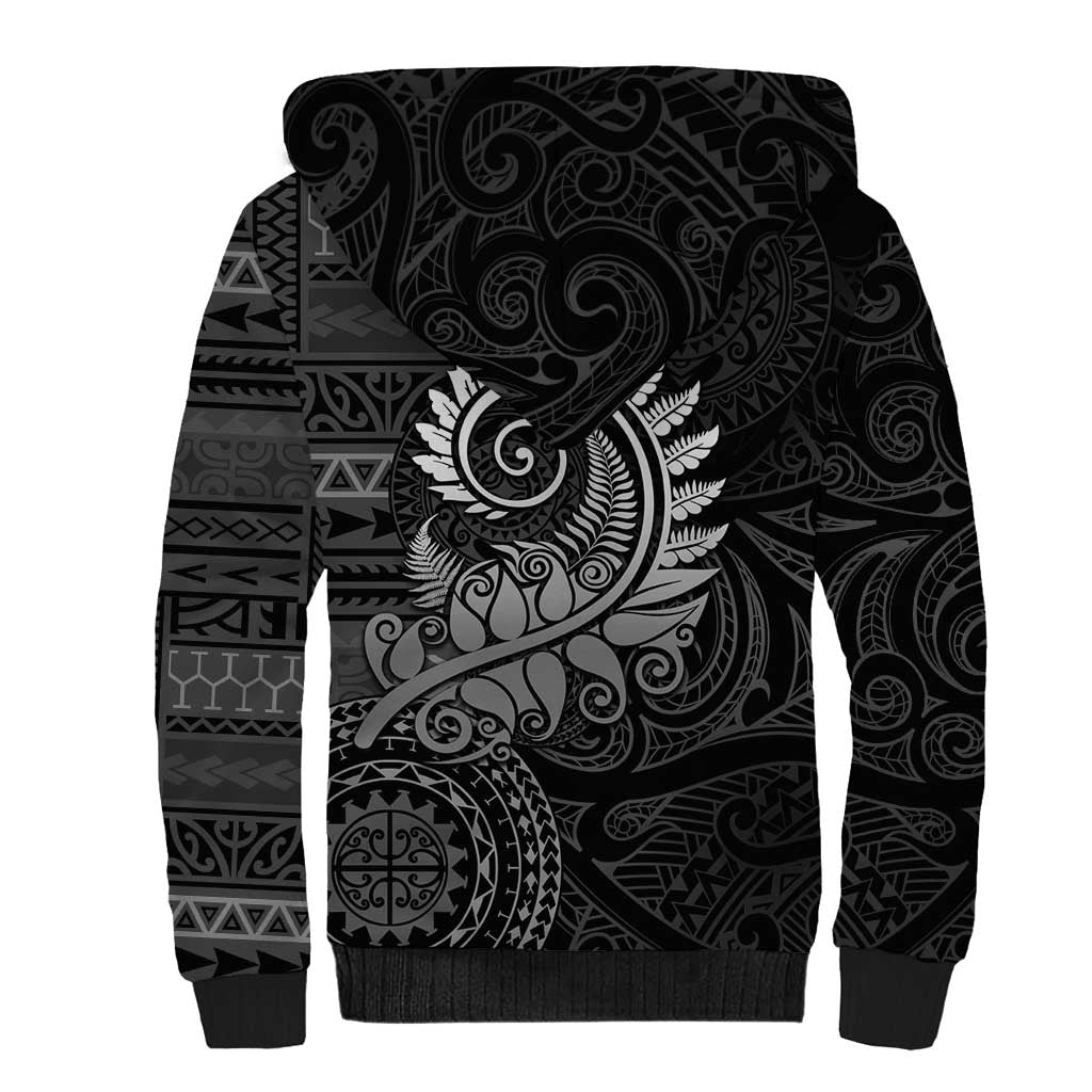 New Zealand Maori Koru Fern Sherpa Hoodie Spiral Polynesian Style Gray LT05 - Polynesian Pride
