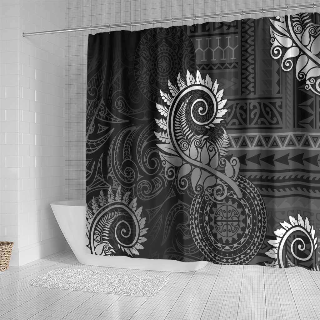 New Zealand Maori Koru Fern Shower Curtain Spiral Polynesian Style Gray LT05 - Polynesian Pride