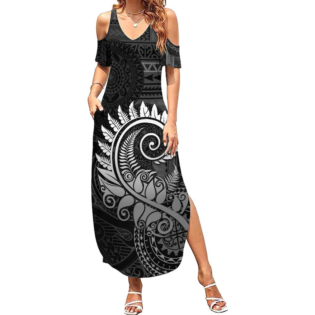 New Zealand Maori Koru Fern Summer Maxi Dress Spiral Polynesian Style Gray LT05 Women Gray - Polynesian Pride