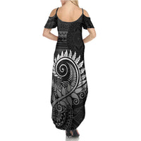 New Zealand Maori Koru Fern Summer Maxi Dress Spiral Polynesian Style Gray LT05 - Polynesian Pride