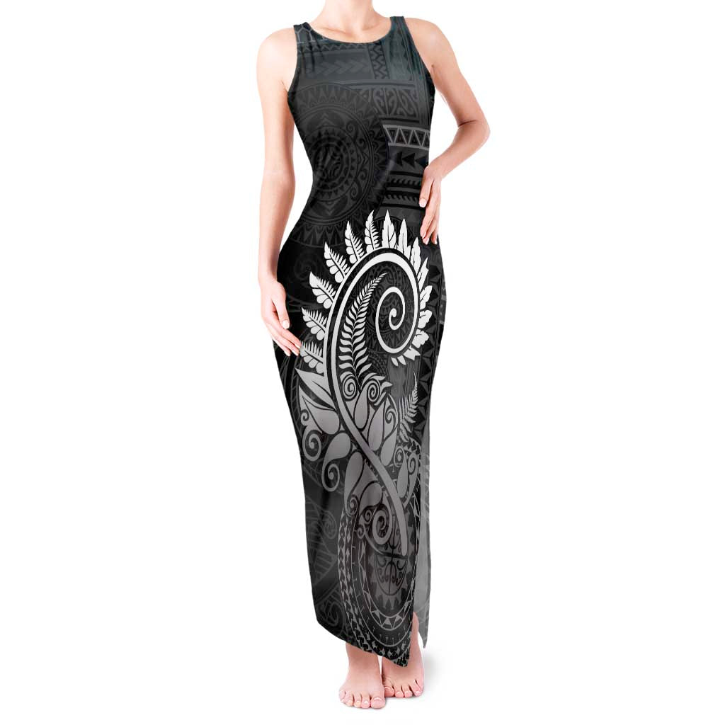 New Zealand Maori Koru Fern Tank Maxi Dress Spiral Polynesian Style Gray LT05 Women Gray - Polynesian Pride