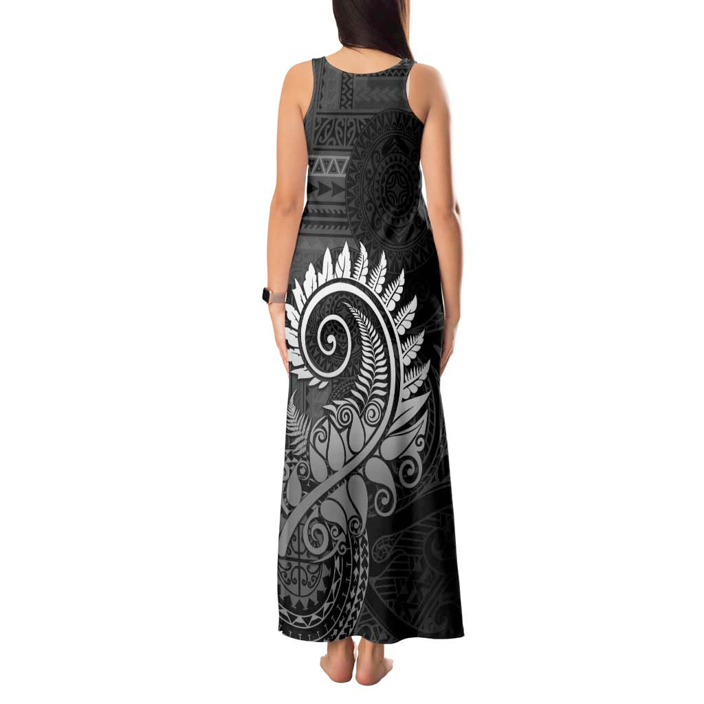 New Zealand Maori Koru Fern Tank Maxi Dress Spiral Polynesian Style Gray LT05 - Polynesian Pride