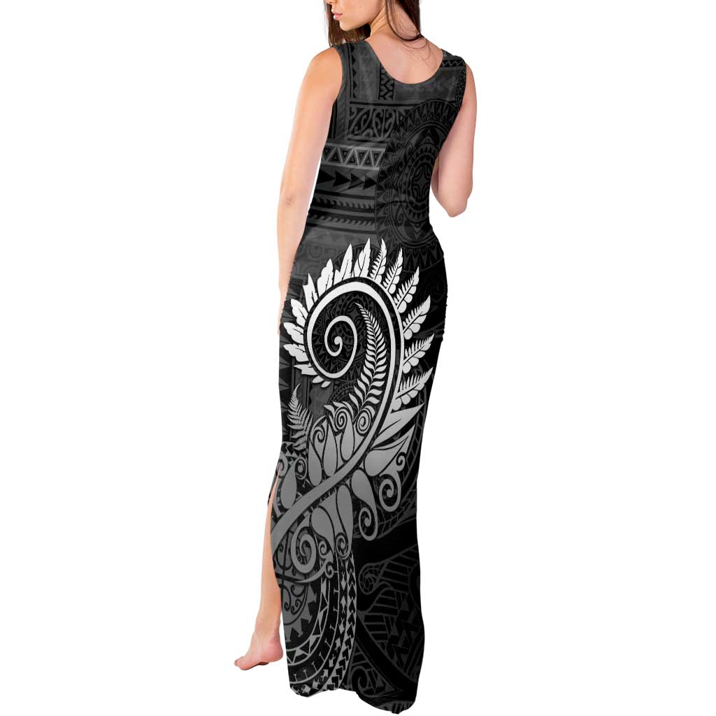 New Zealand Maori Koru Fern Tank Maxi Dress Spiral Polynesian Style Gray LT05 - Polynesian Pride