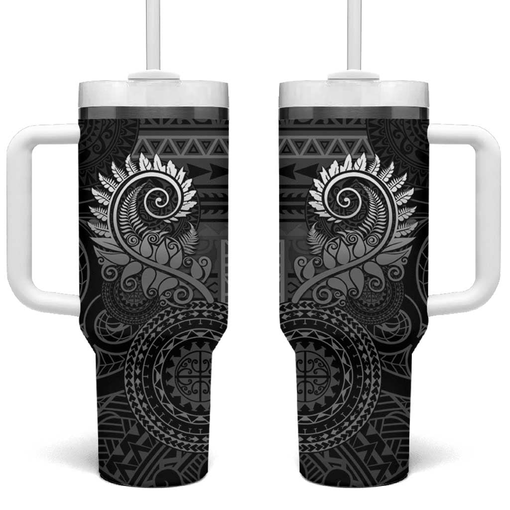New Zealand Maori Koru Fern Tumbler With Handle Spiral Polynesian Style Gray LT05 One Size: 40 oz Gray - Polynesian Pride