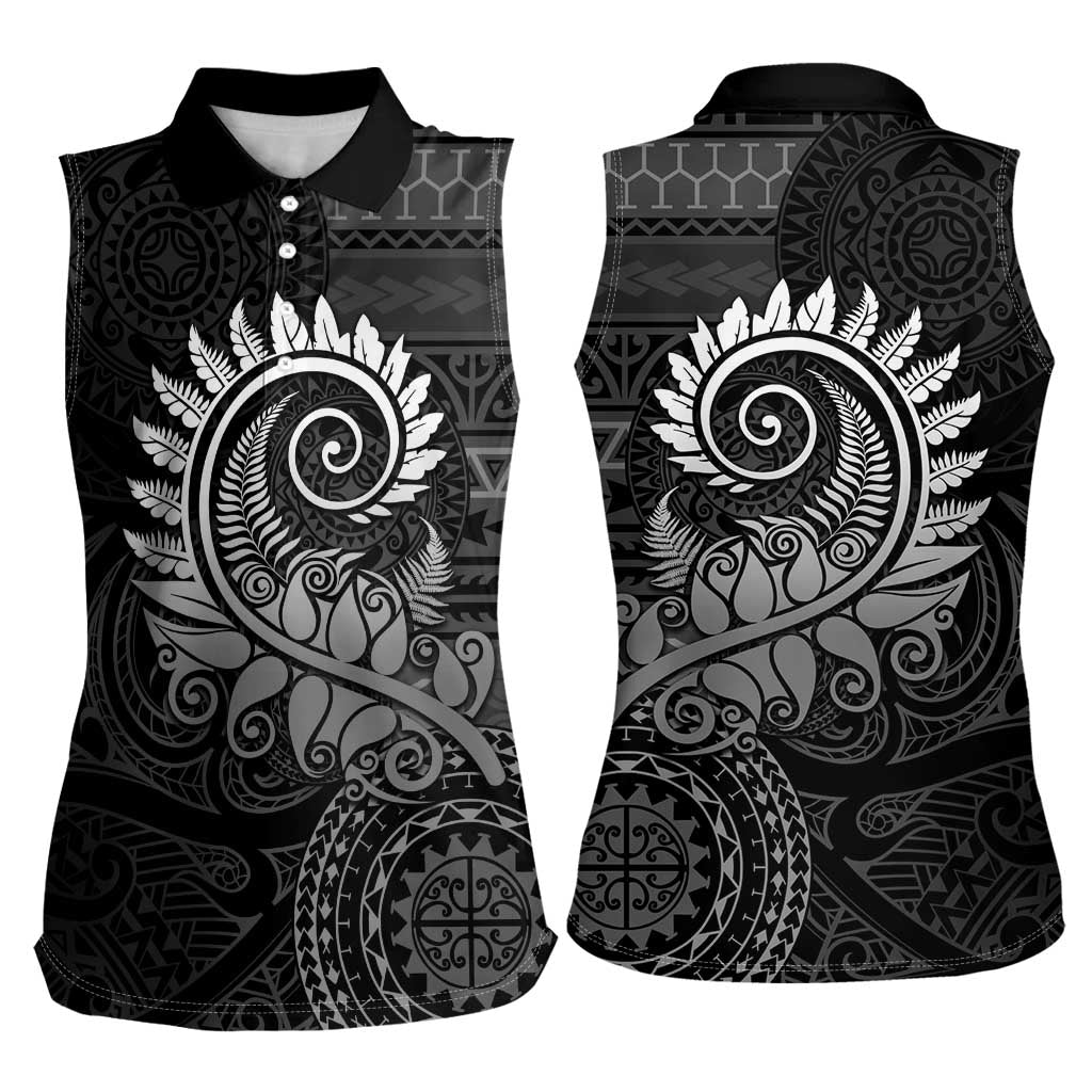 New Zealand Maori Koru Fern Women Sleeveless Polo Shirt Spiral Polynesian Style Gray LT05 - Polynesian Pride