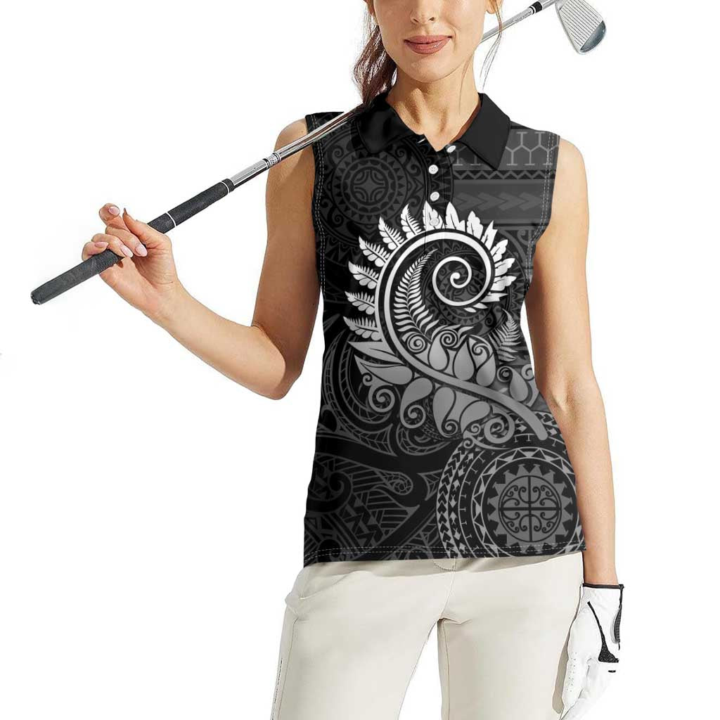 New Zealand Maori Koru Fern Women Sleeveless Polo Shirt Spiral Polynesian Style Gray LT05 - Polynesian Pride