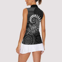 New Zealand Maori Koru Fern Women Sleeveless Polo Shirt Spiral Polynesian Style Gray LT05 - Polynesian Pride