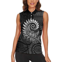 New Zealand Maori Koru Fern Women Sleeveless Polo Shirt Spiral Polynesian Style Gray LT05 - Polynesian Pride