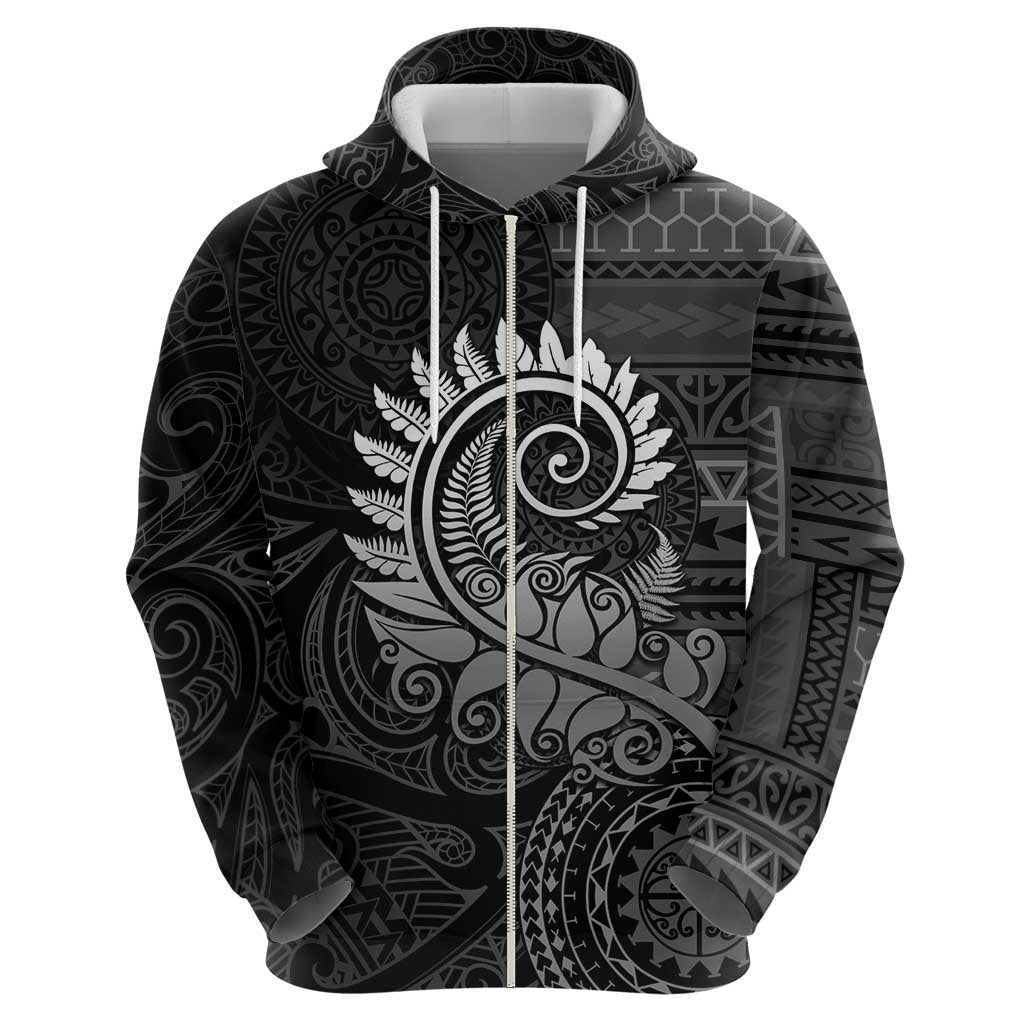 New Zealand Maori Koru Fern Zip Hoodie Spiral Polynesian Style Gray LT05 - Polynesian Pride