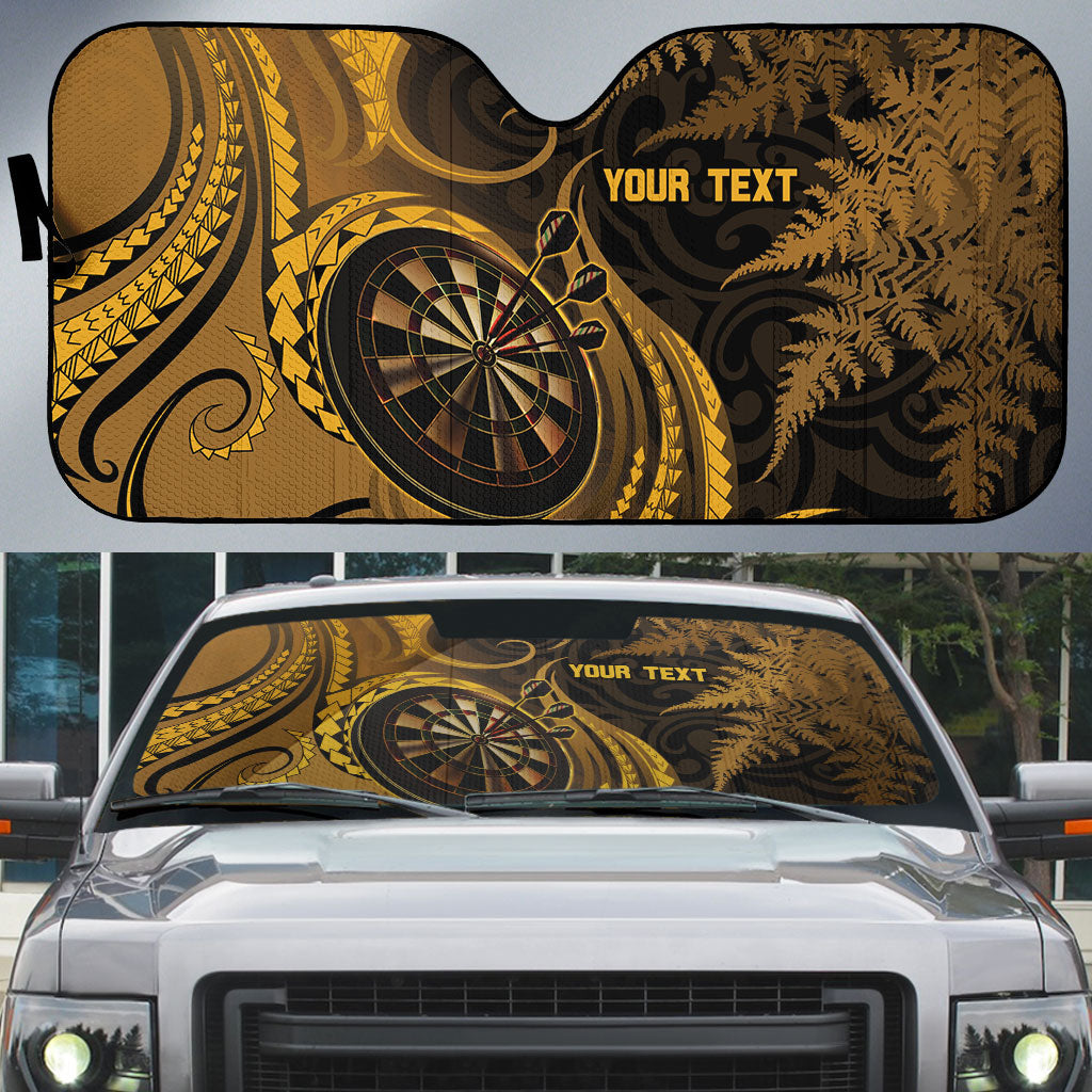 Personalised New Zealand Gold Darts Auto Sun Shade Maori Fern Curve Style LT05 Gold - Polynesian Pride