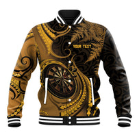 Personalised New Zealand Gold Darts Baseball Jacket Maori Fern Curve Style