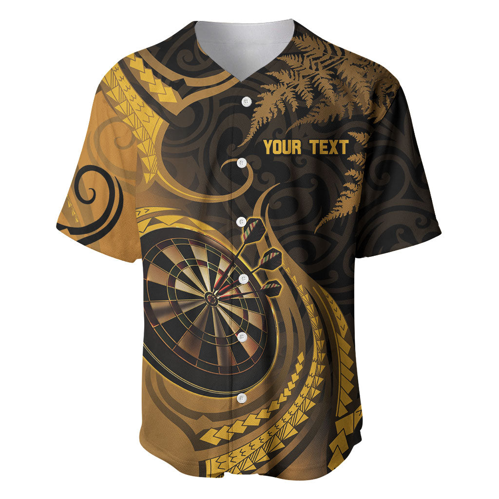 Personalised New Zealand Gold Darts Baseball Jersey Maori Fern Curve Style LT05 Gold - Polynesian Pride