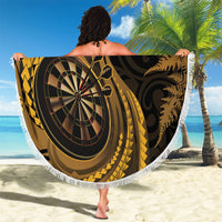 Personalised New Zealand Gold Darts Beach Blanket Maori Fern Curve Style
