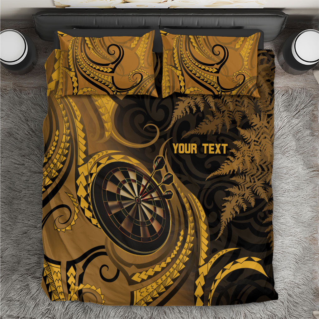 Personalised New Zealand Gold Darts Bedding Set Maori Fern Curve Style