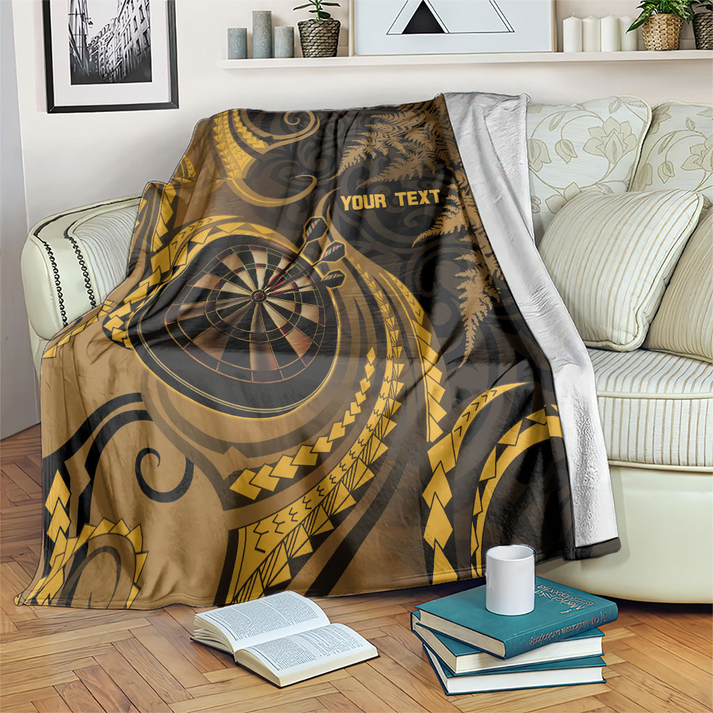Personalised New Zealand Gold Darts Blanket Maori Fern Curve Style