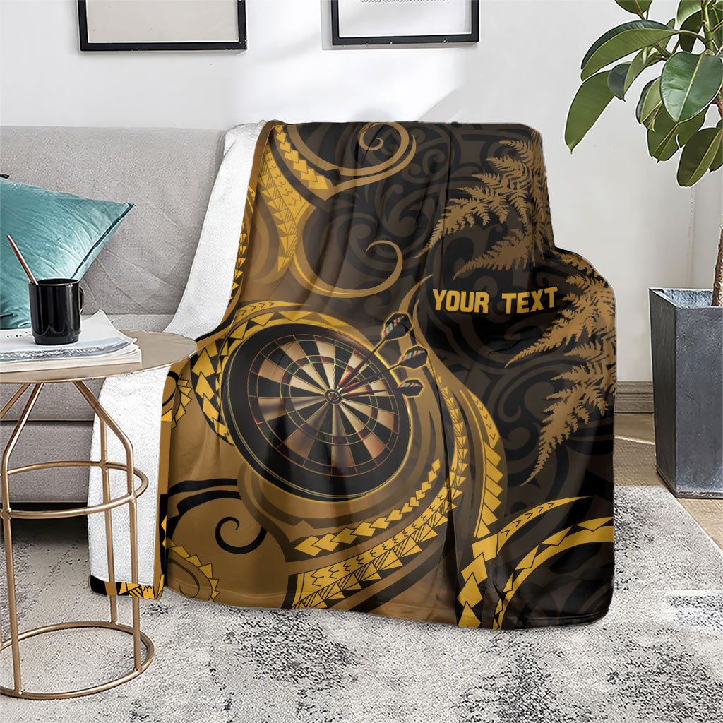 Personalised New Zealand Gold Darts Blanket Maori Fern Curve Style
