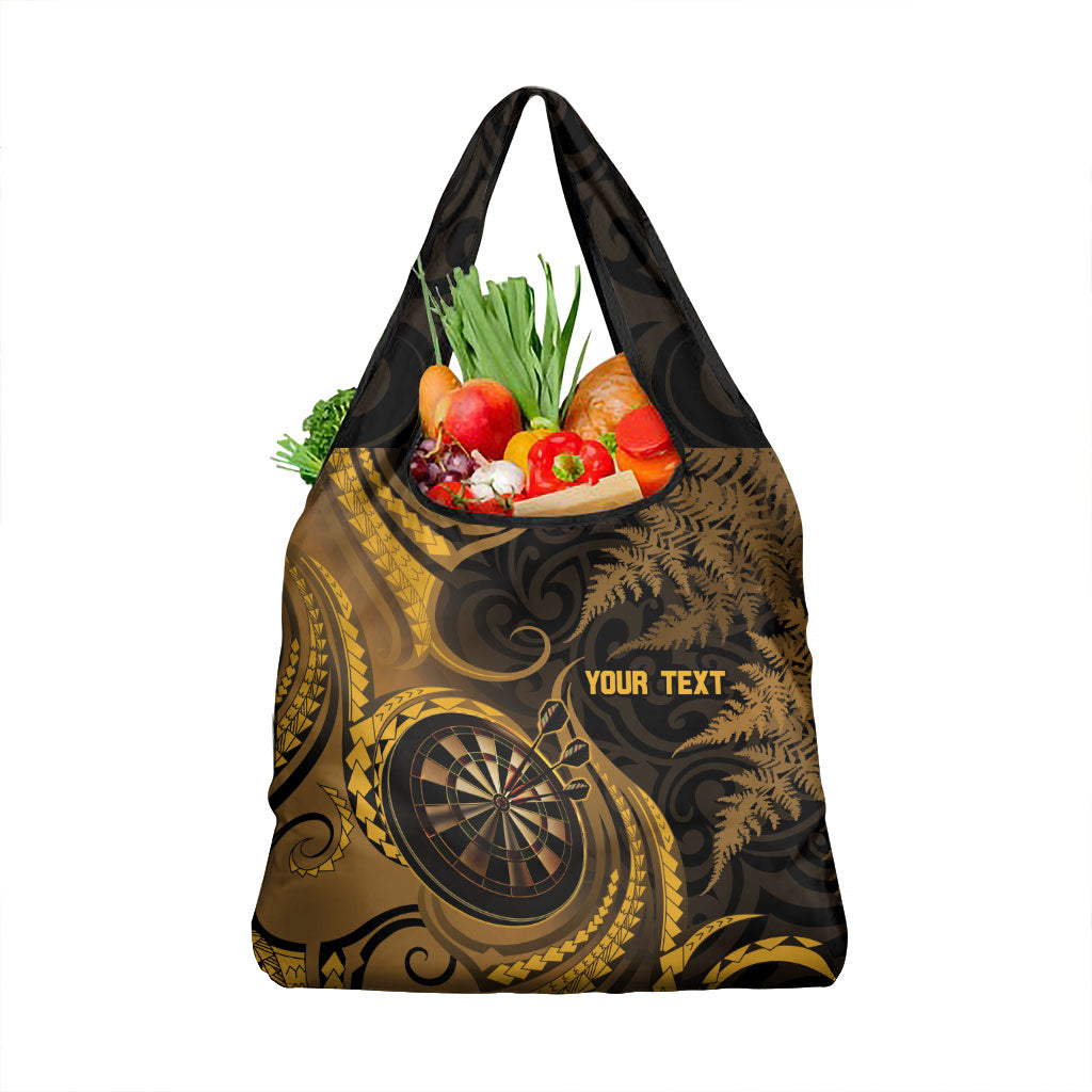Personalised New Zealand Gold Darts Grocery Bag Maori Fern Curve Style