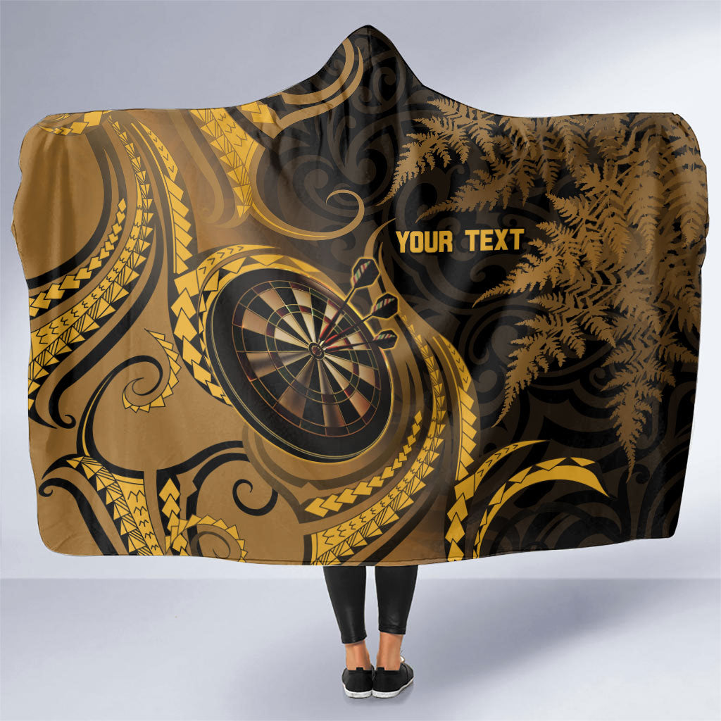Personalised New Zealand Gold Darts Hooded Blanket Maori Fern Curve Style LT05 One Size Gold - Polynesian Pride