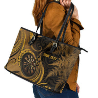 Personalised New Zealand Gold Darts Leather Tote Bag Maori Fern Curve Style