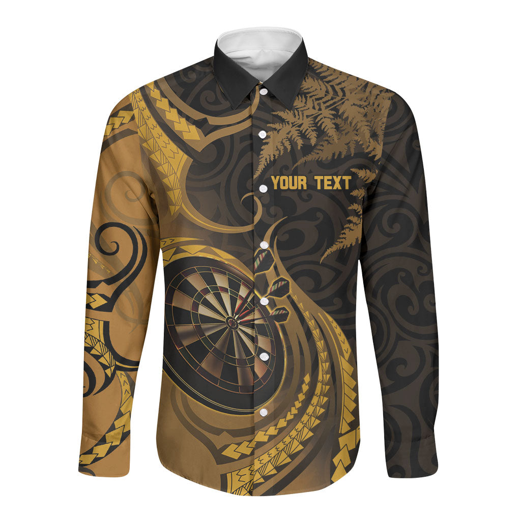 Personalised New Zealand Gold Darts Long Sleeve Button Shirt Maori Fern Curve Style LT05 Unisex Gold - Polynesian Pride