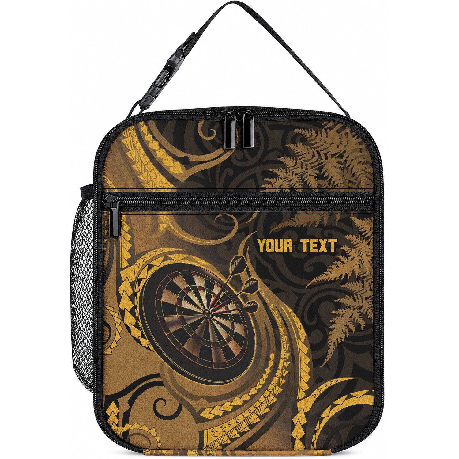 Personalised New Zealand Gold Darts Lunch Bag Maori Fern Curve Style LT05 10.2 × 8.3 × 4.3 inch Gold - Polynesian Pride