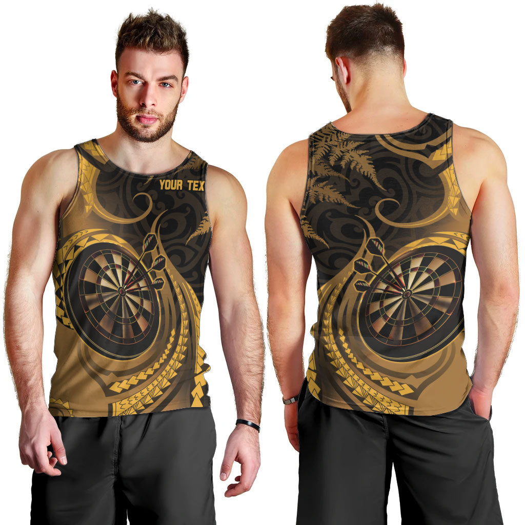 Personalised New Zealand Gold Darts Men Tank Top Maori Fern Curve Style