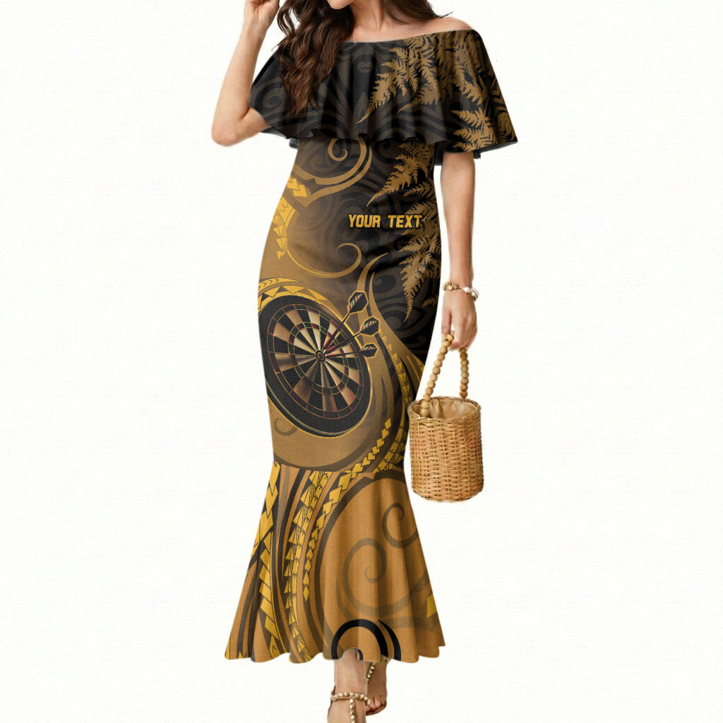Personalised New Zealand Gold Darts Mermaid Dress Maori Fern Curve Style
