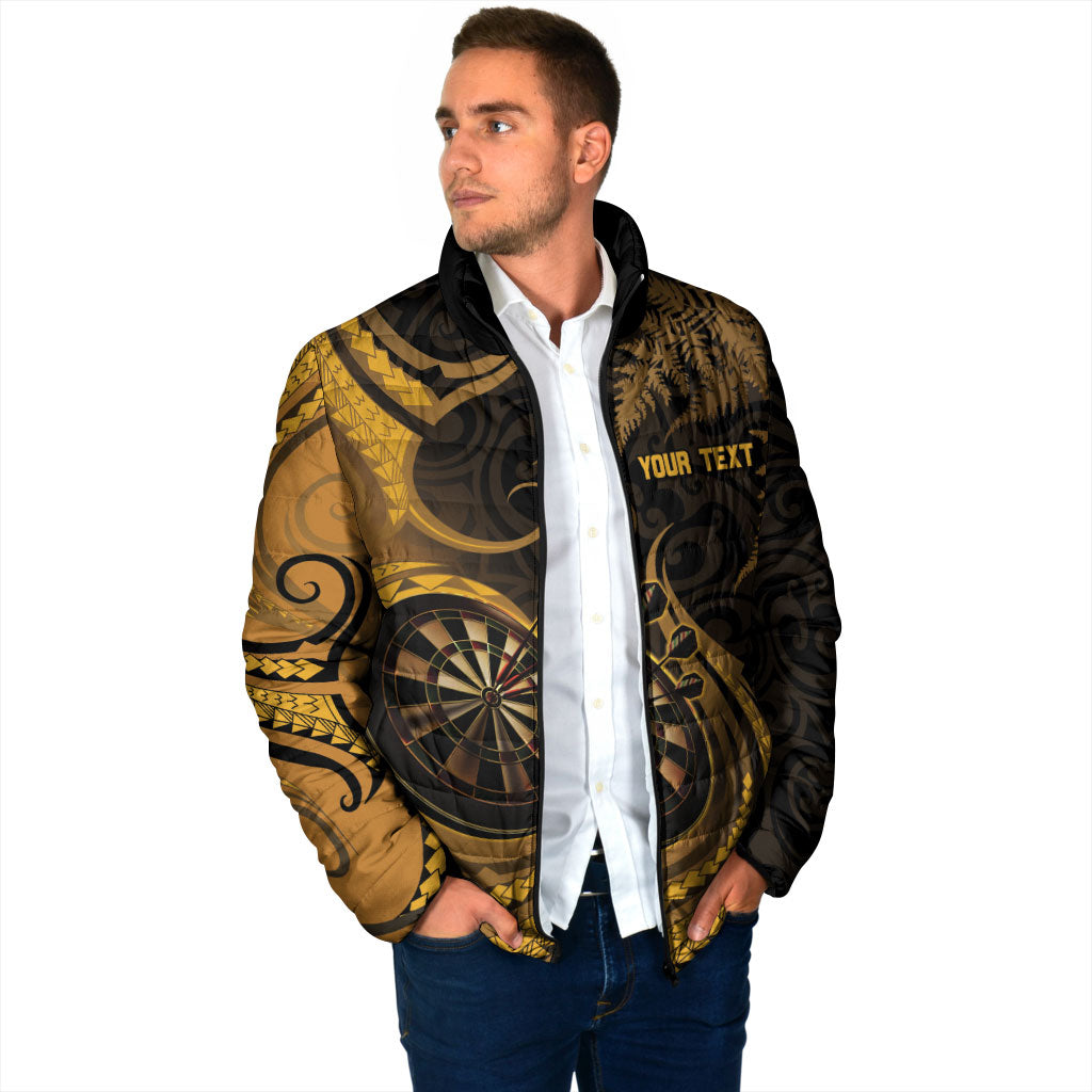 Personalised New Zealand Gold Darts Padded Jacket Maori Fern Curve Style