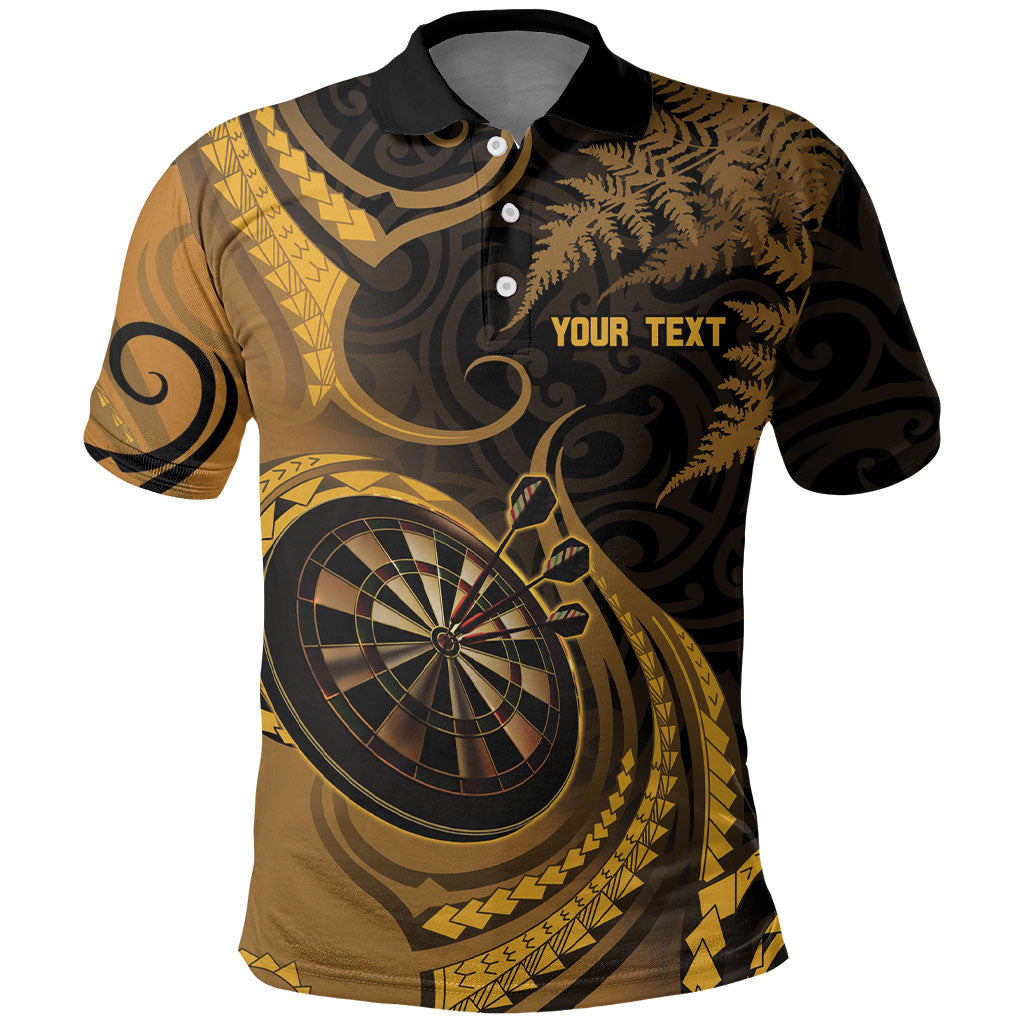 Personalised New Zealand Gold Darts Polo Shirt Maori Fern Curve Style