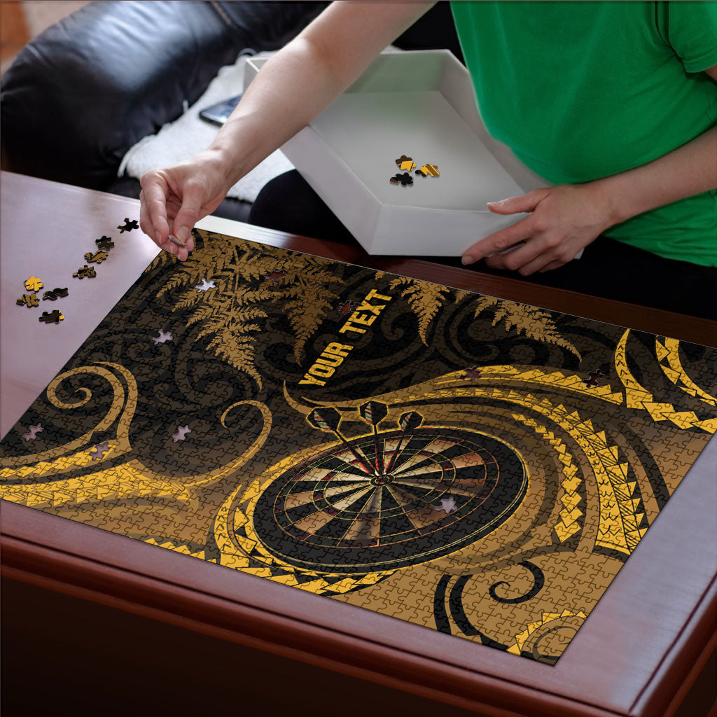 Personalised New Zealand Gold Darts Puzzle Maori Fern Curve Style