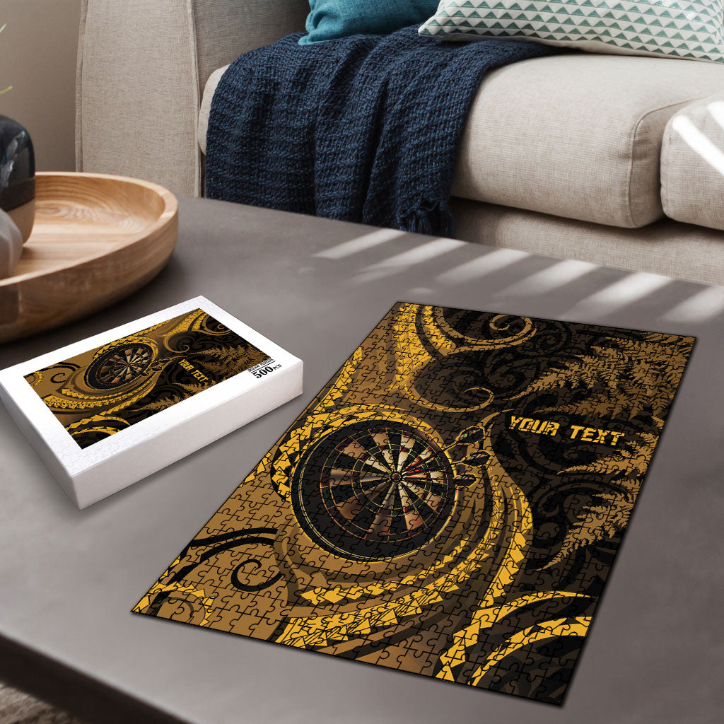 Personalised New Zealand Gold Darts Puzzle Maori Fern Curve Style