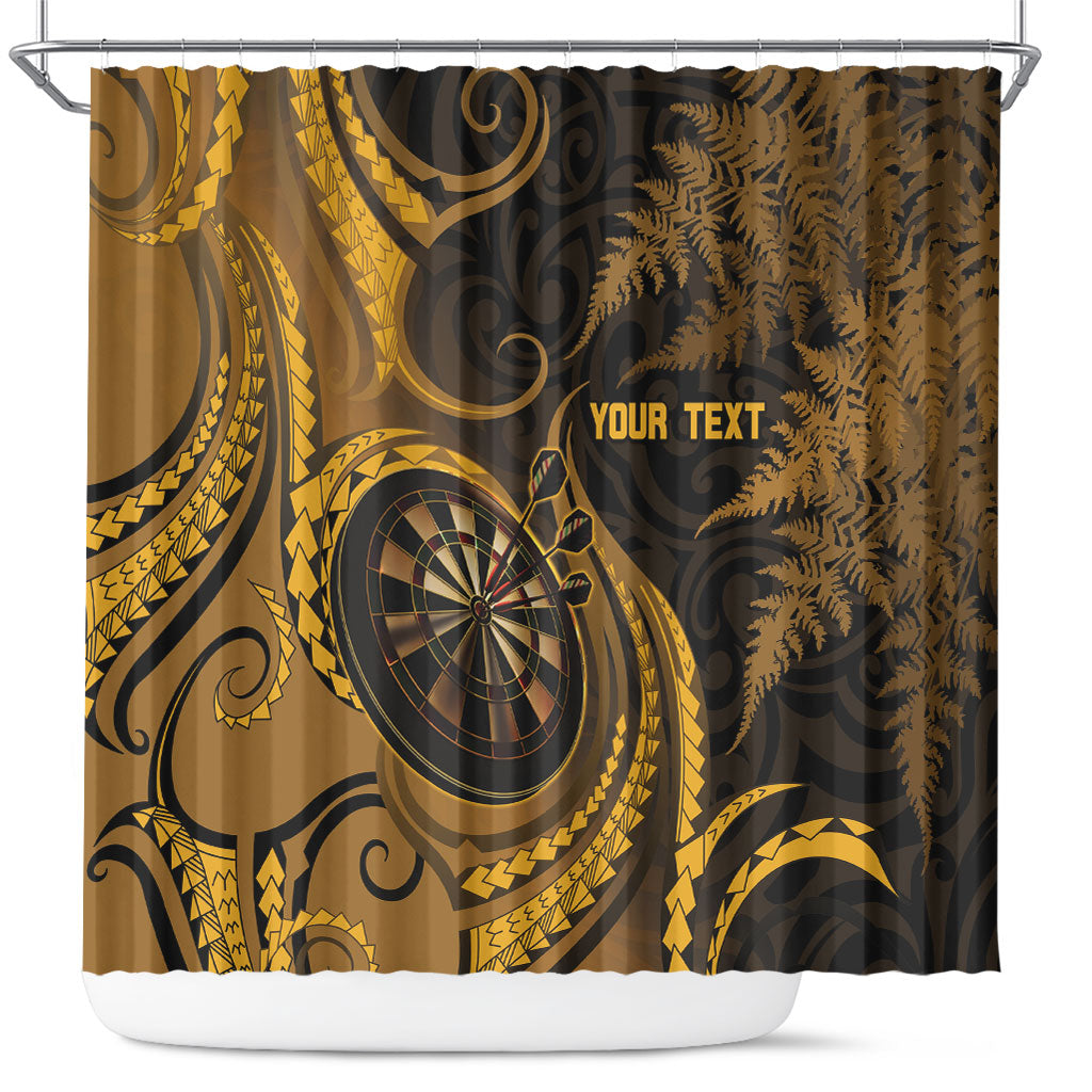 Personalised New Zealand Gold Darts Shower Curtain Maori Fern Curve Style LT05 Gold - Polynesian Pride