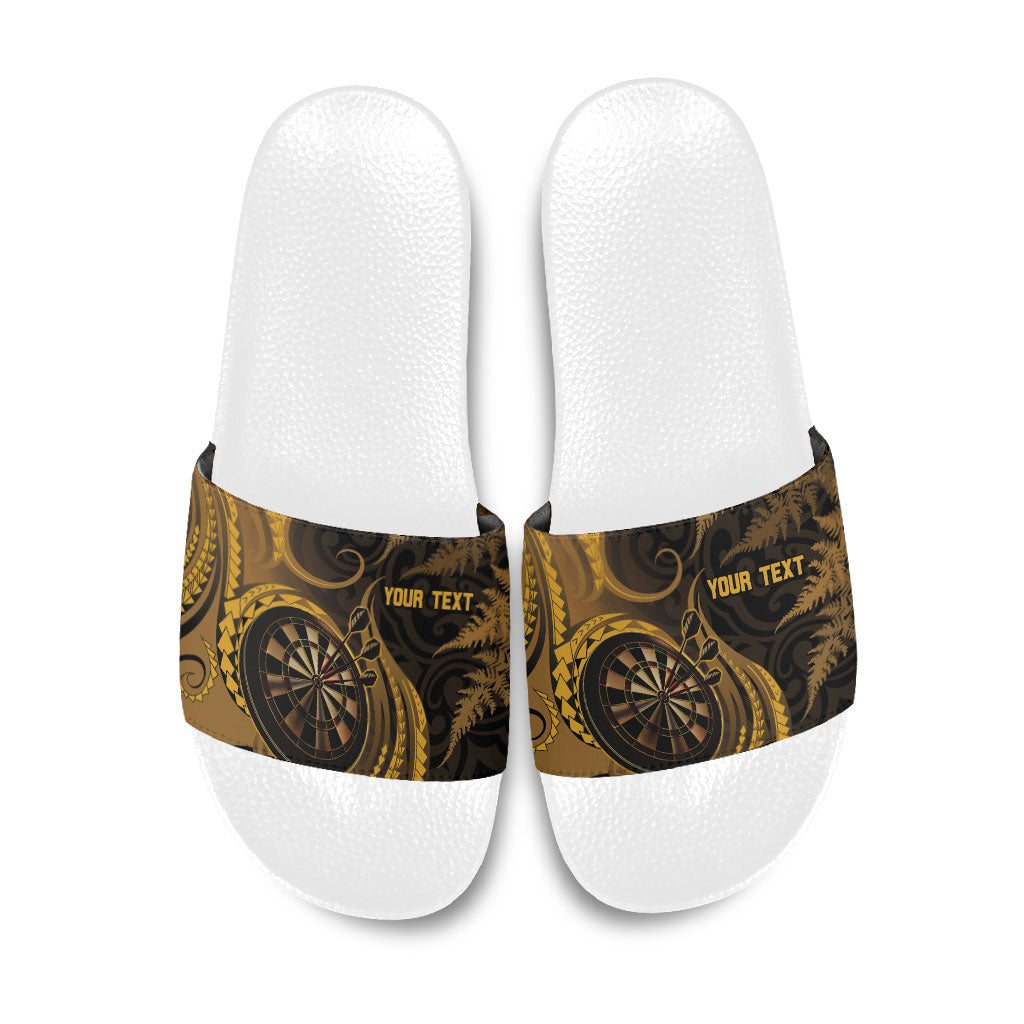 Personalised New Zealand Gold Darts Slide Sandals Maori Fern Curve Style