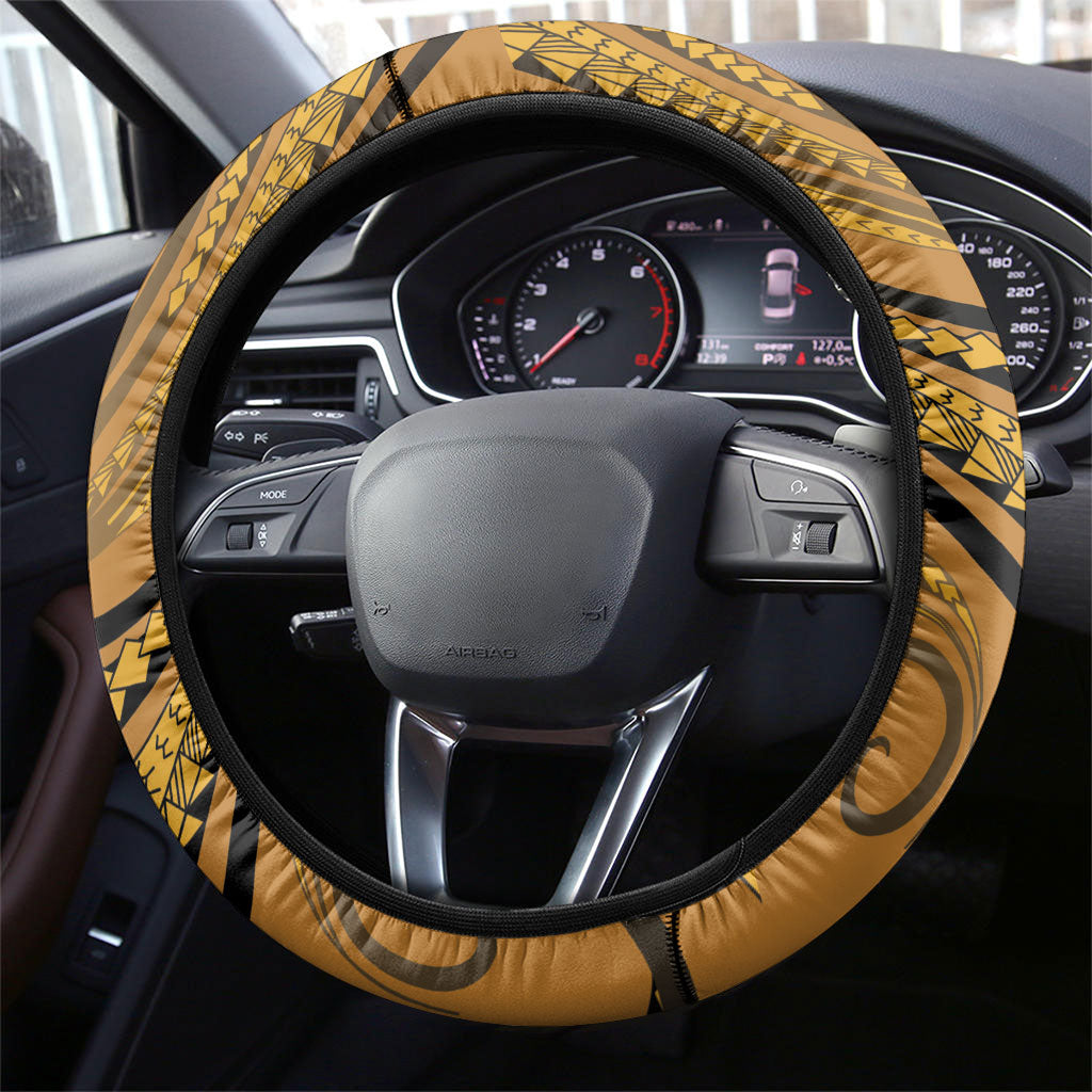 New Zealand Gold Darts Steering Wheel Cover Maori Fern Curve Style