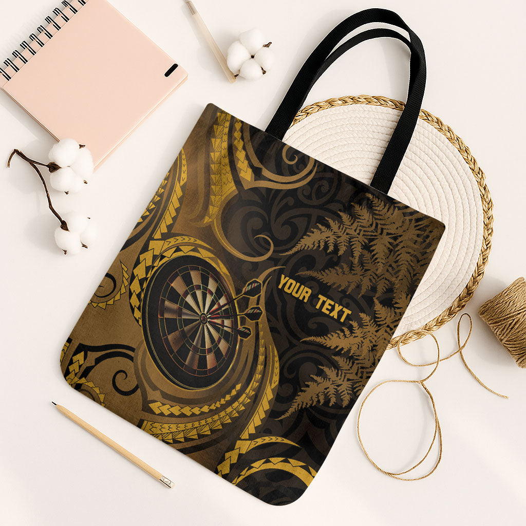 Personalised New Zealand Gold Darts Tote Bag Maori Fern Curve Style LT05 Black Strap One Size Gold - Polynesian Pride