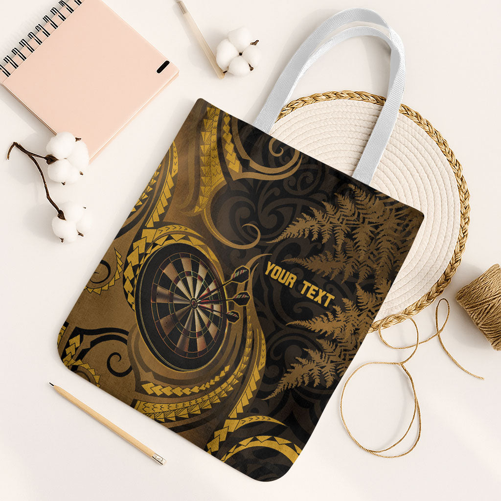 Personalised New Zealand Gold Darts Tote Bag Maori Fern Curve Style