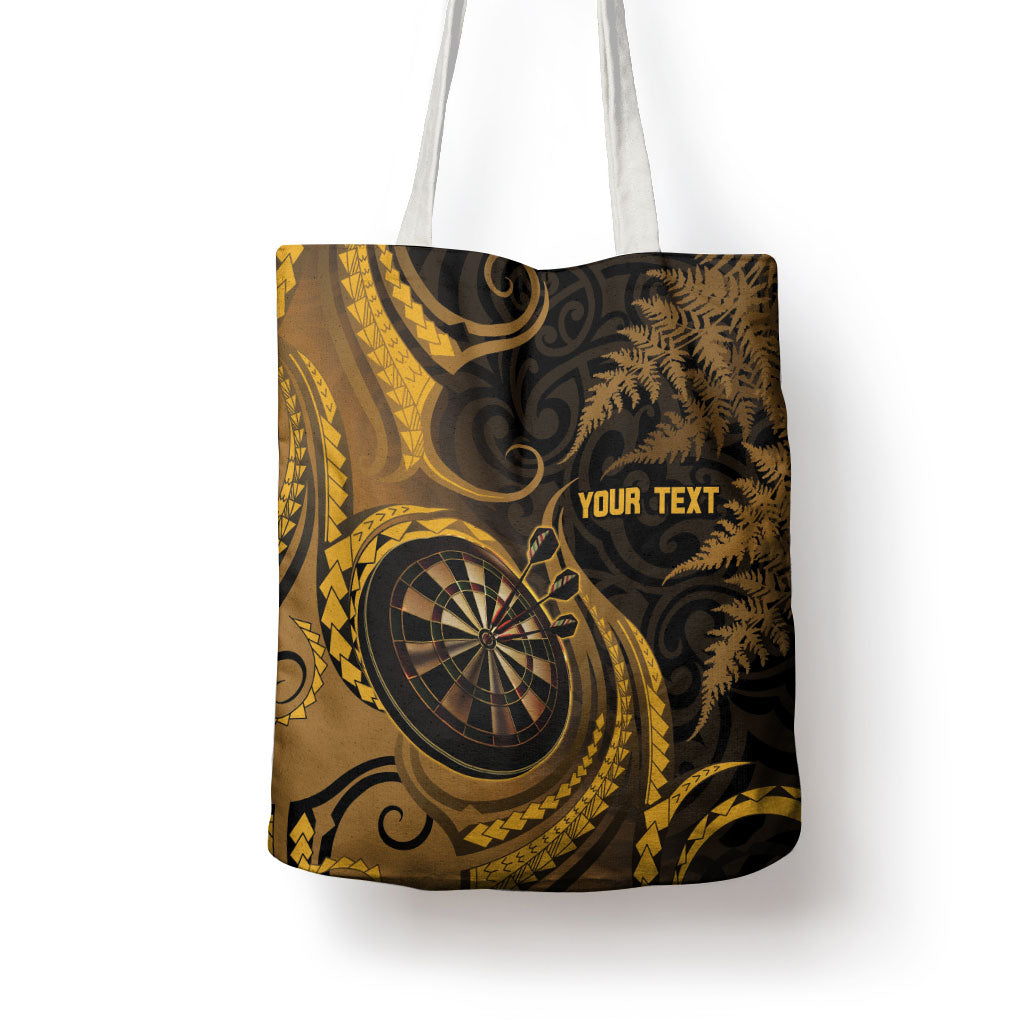 Personalised New Zealand Gold Darts Tote Bag Maori Fern Curve Style