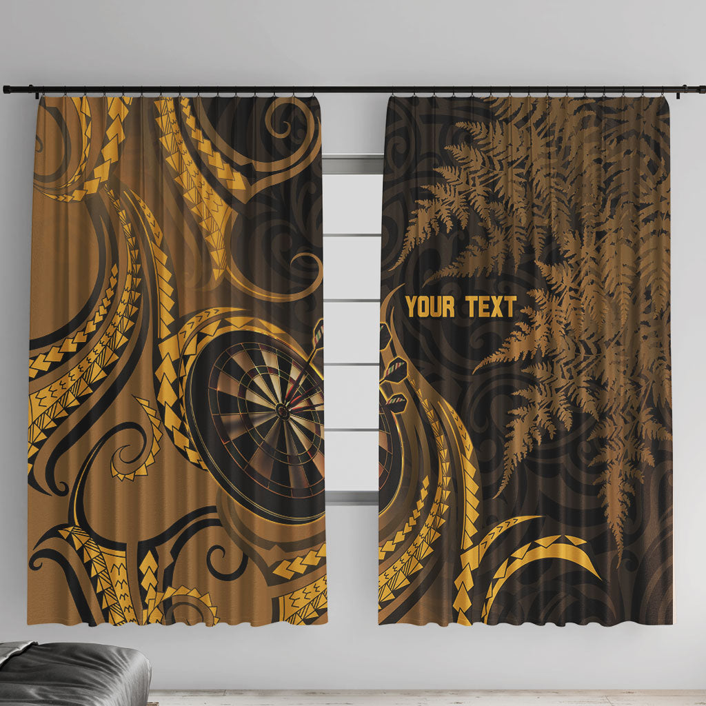 Personalised New Zealand Gold Darts Window Curtain Maori Fern Curve Style LT05 With Hooks Gold - Polynesian Pride