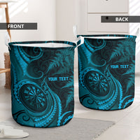 Personalised New Zealand Turquoise Darts Laundry Basket Maori Fern Curve Style
