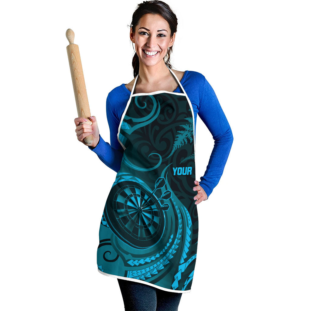 Personalised New Zealand Turquoise Darts Apron Maori Fern Curve Style