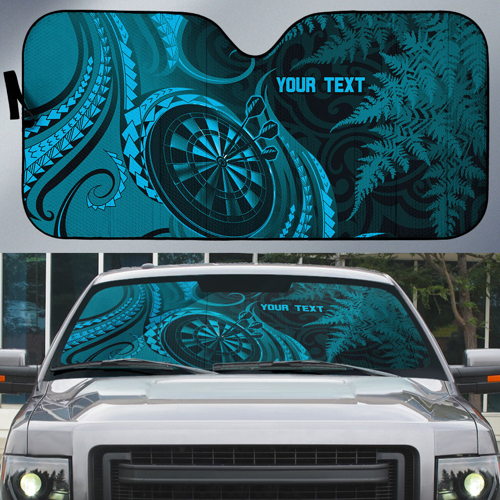 Personalised New Zealand Turquoise Darts Auto Sun Shade Maori Fern Curve Style LT05 Turquoise - Polynesian Pride