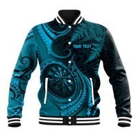 Personalised New Zealand Turquoise Darts Baseball Jacket Maori Fern Curve Style