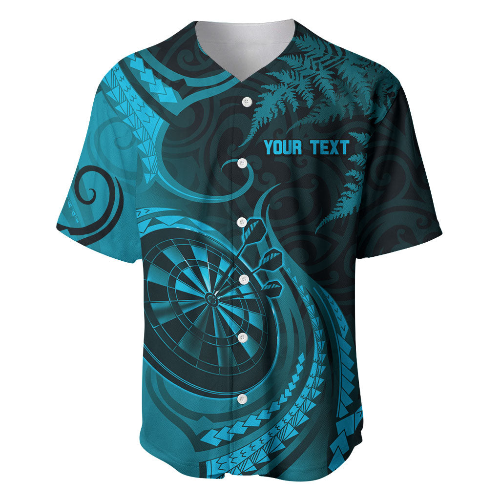 Personalised New Zealand Turquoise Darts Baseball Jersey Maori Fern Curve Style LT05 Turquoise - Polynesian Pride