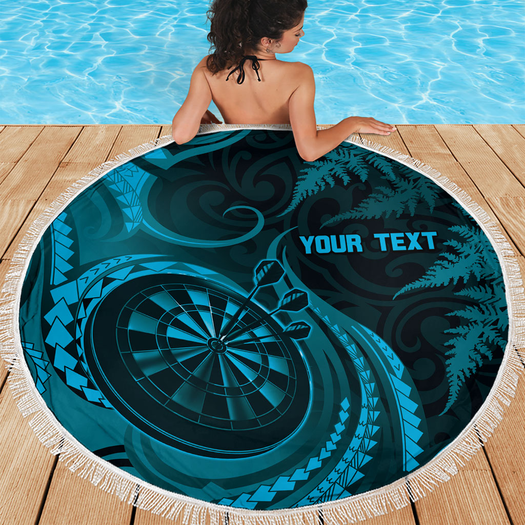 Personalised New Zealand Turquoise Darts Beach Blanket Maori Fern Curve Style
