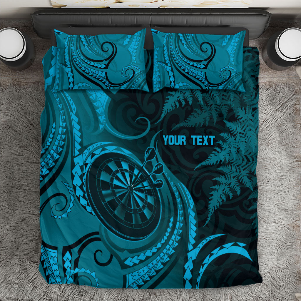 Personalised New Zealand Turquoise Darts Bedding Set Maori Fern Curve Style