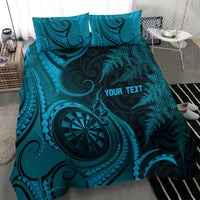 Personalised New Zealand Turquoise Darts Bedding Set Maori Fern Curve Style