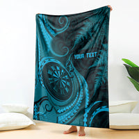Personalised New Zealand Turquoise Darts Blanket Maori Fern Curve Style