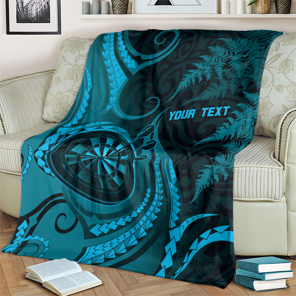Personalised New Zealand Turquoise Darts Blanket Maori Fern Curve Style
