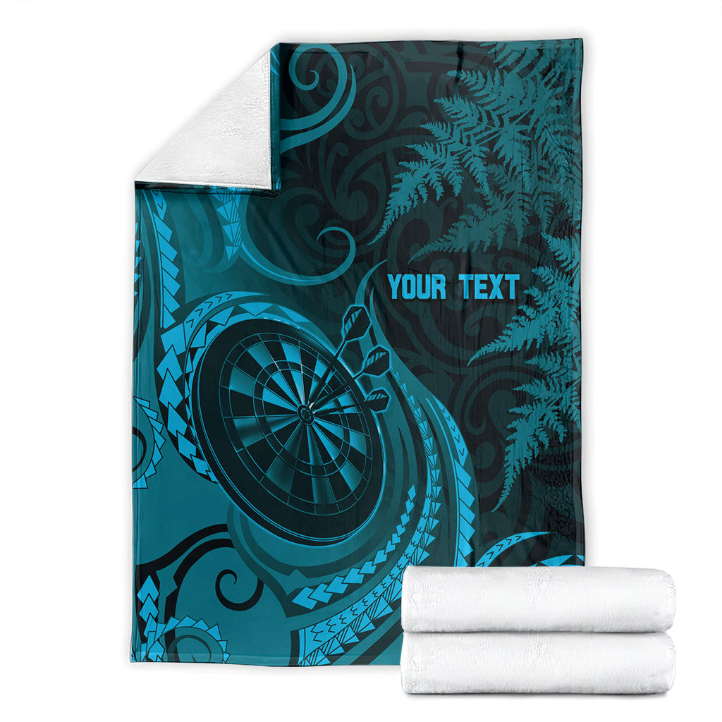 Personalised New Zealand Turquoise Darts Blanket Maori Fern Curve Style