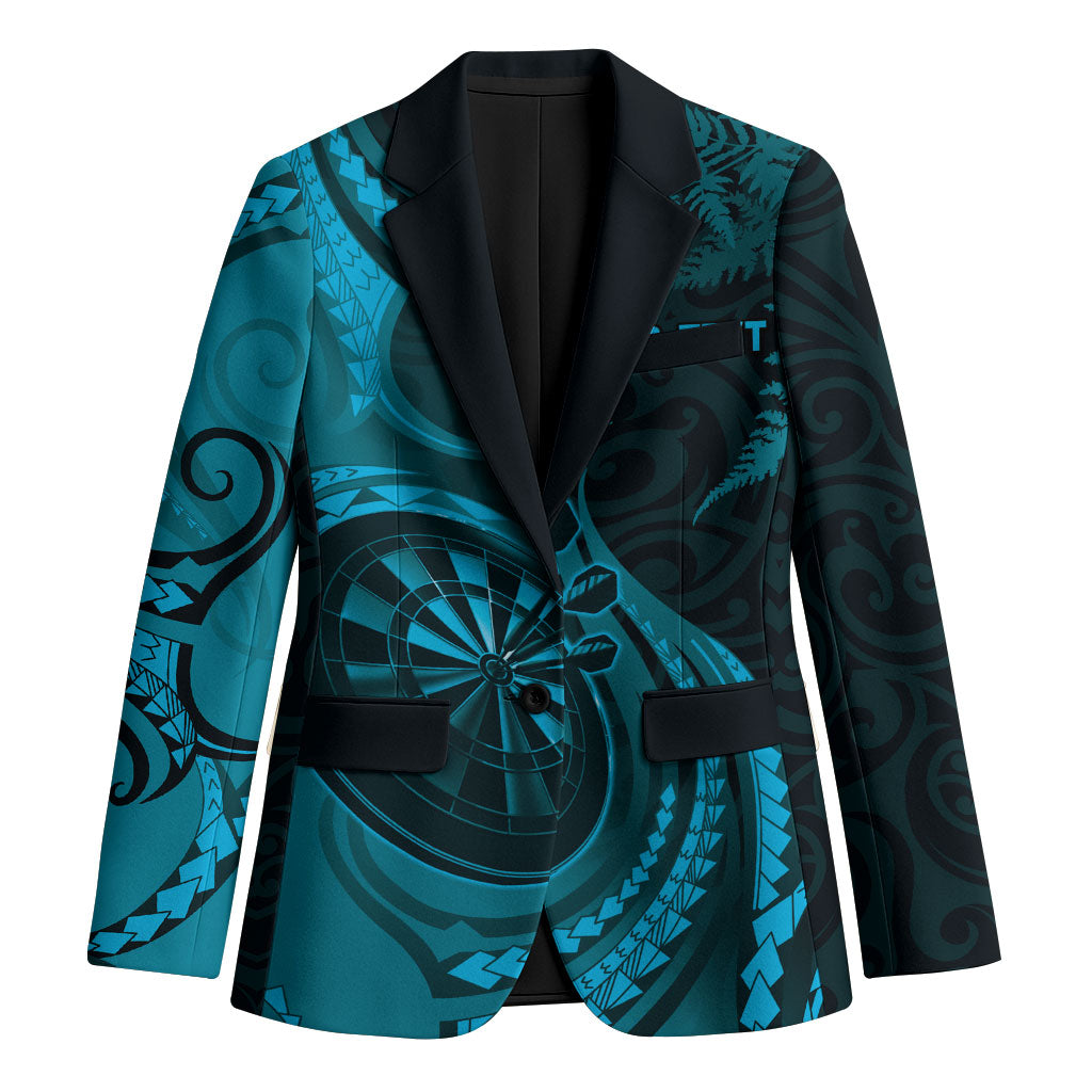 Personalised New Zealand Turquoise Darts Blazer Maori Fern Curve Style